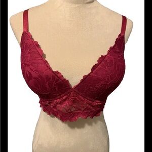 BLUXE Bra Dark Red Lace Floral Wireless Lined Size 1X NWOT